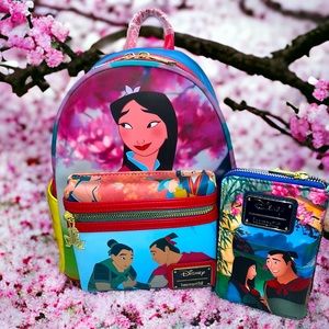 Loungefly Disney Mulan Princess Scene Mini Backpack and Castle Ziparound Wallet